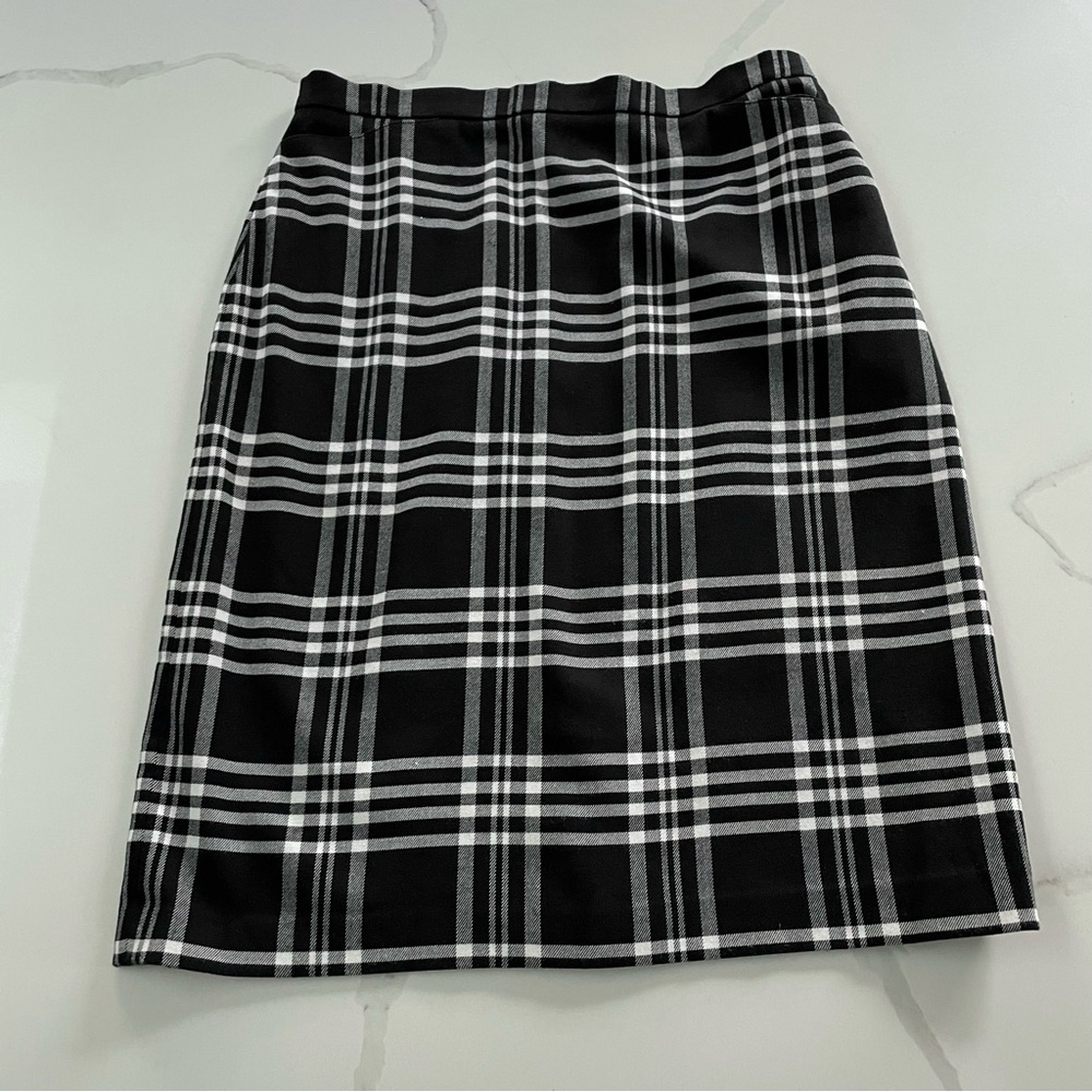 Vintage Black and White Plaid Knee Length Pencil Skirt, Size Medium